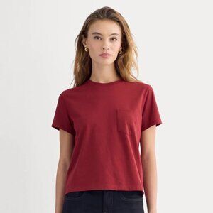 Everlane The Box Cut Tee in Essential Cotton with Pocket in Merlot, Size Small